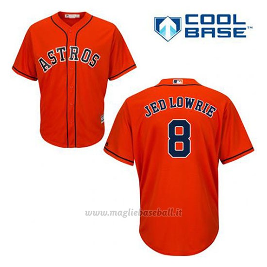 Maglia Baseball Uomo Houston Astros Jed Lowrie 8 Arancione Alterner Cool Base